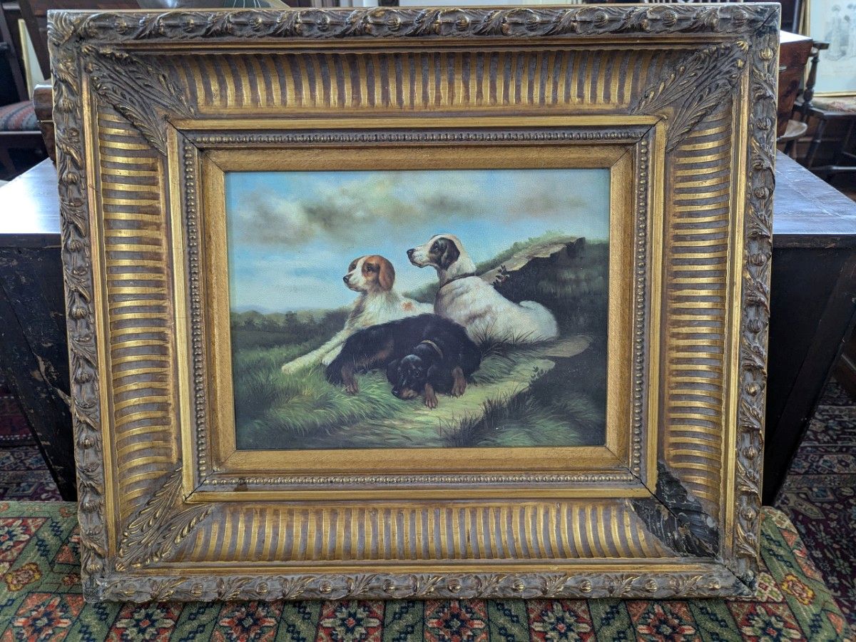 Three Hounds In Gilt Frame